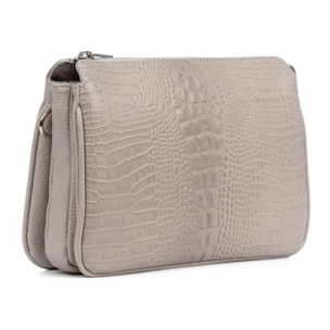 FIRENZE ARTEGIANI Borsa a tracolla dollaro in vera pelle con frontale inciso coccodrillo Made in Italy 25x14x18 Cm. Grigio