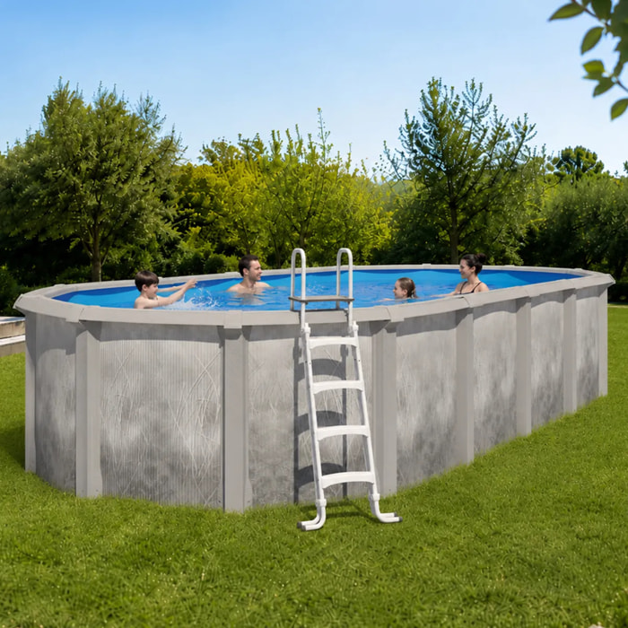 Piscine hors sol acier et résine ovale 7,30 x 3,65 x 1,32 m gris dégradé LIBERTY