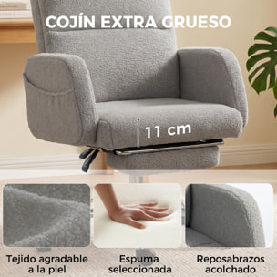 Silla de Escritorio con Reposapiés Tapizada en Borreguito Silla de Oficina con Respaldo Reclinable Reposacabezas Ajustable Respaldo Alto Altura Ajustable Gris Claro