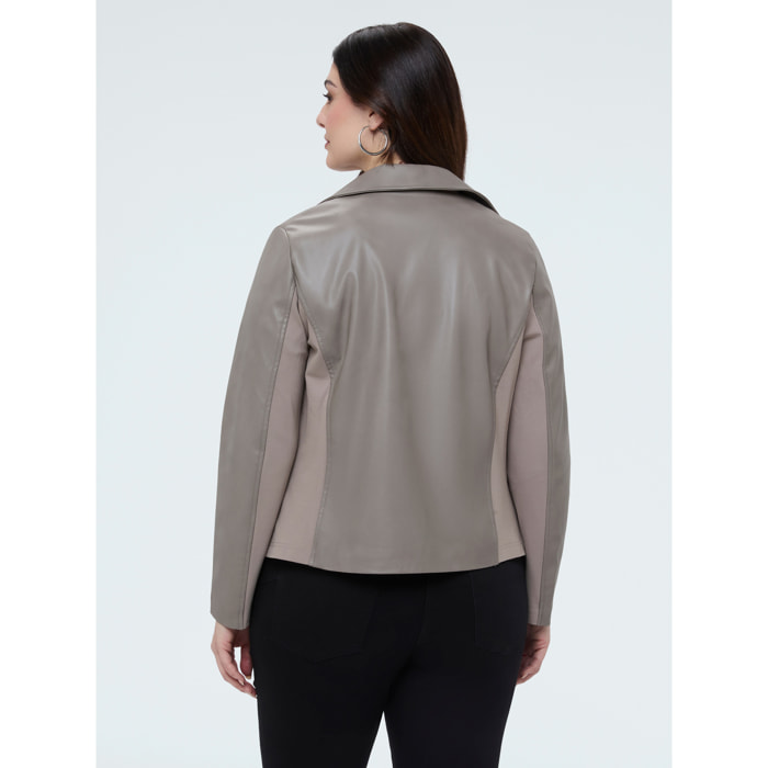 Fiorella Rubino - Chaqueta biker con insertos de tejido elástico - Gris