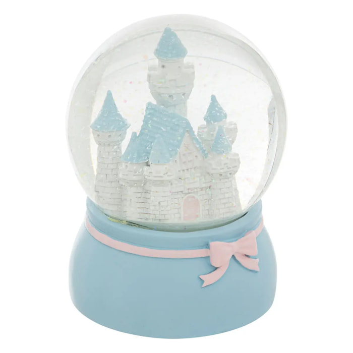 Boule à neige "Château" en résine & verre D10cm bleu