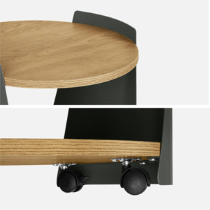 Table d'appoint, table de chevet métal courbé et décor bois avec roulettes MOLTO