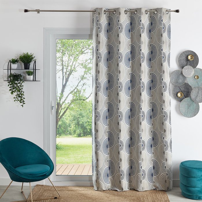 Rideau Jacquard Motif Demi-Cercles - Bleu