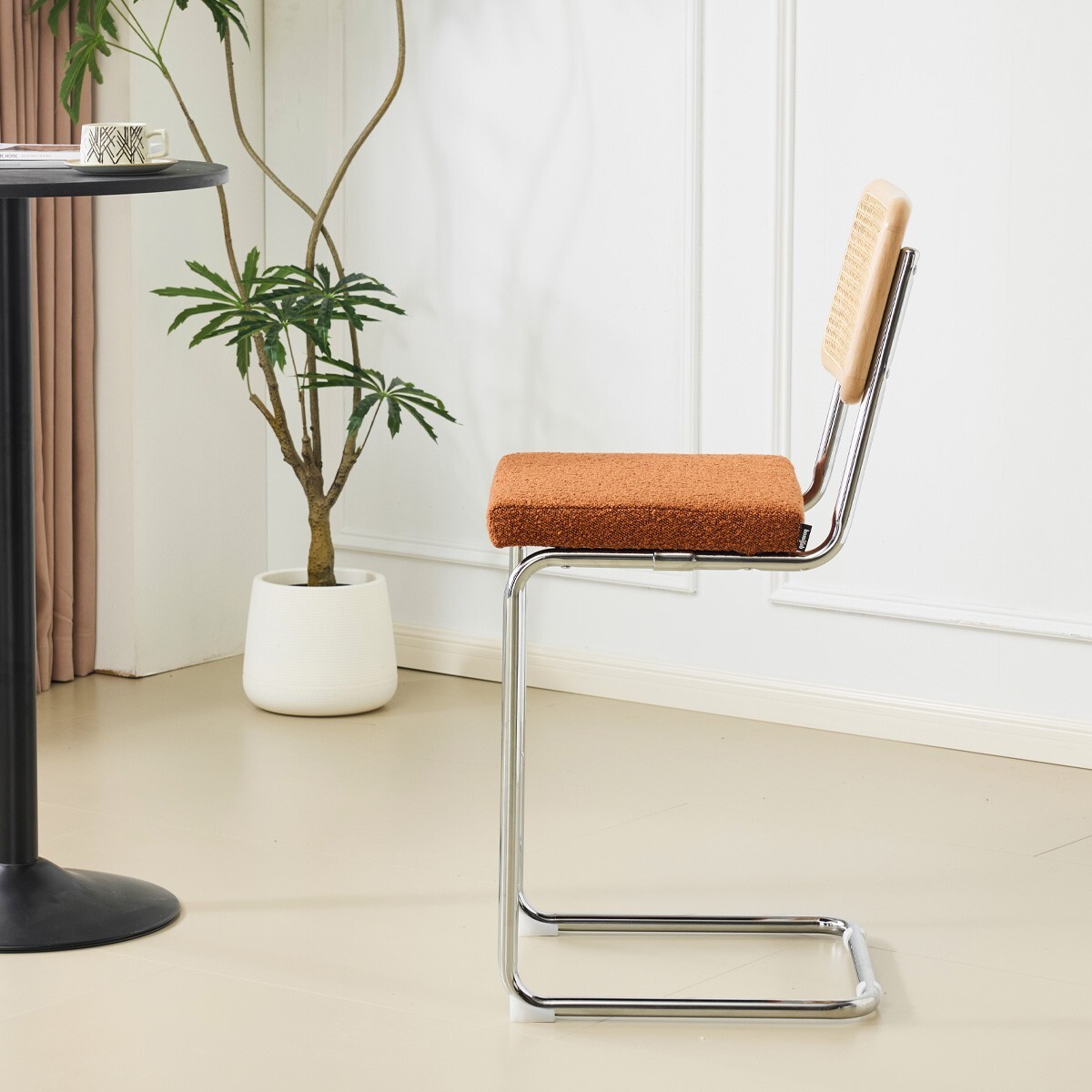 Lot de 2 tabourets de bar en cannage et tissu bouclé - MUSE
