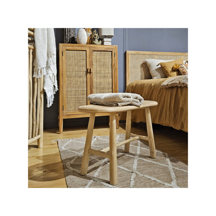 Banc bout de lit 80 cm en rotin et bois de teck exotique - LESLIE