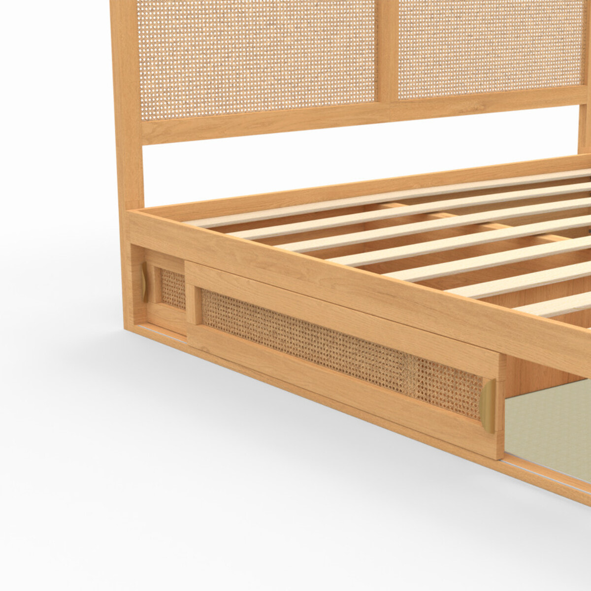 Lit Eve 160x200cm cannage et tiroirs coulissants