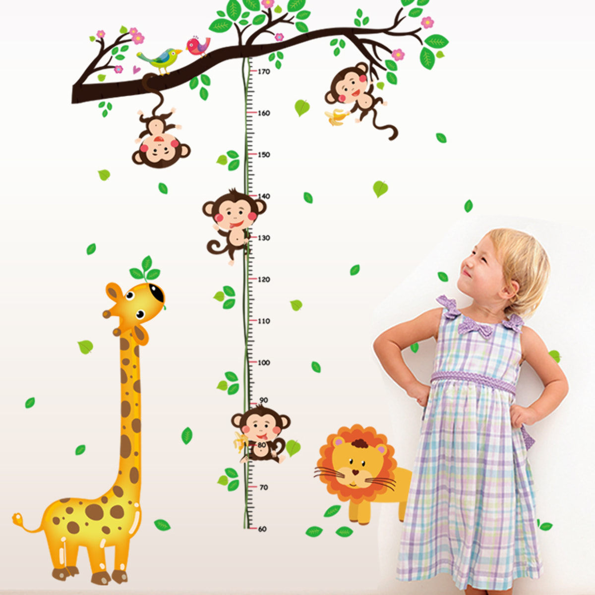 Stickers Muraux décoration adhésifs toise singes sur arbre et girafe