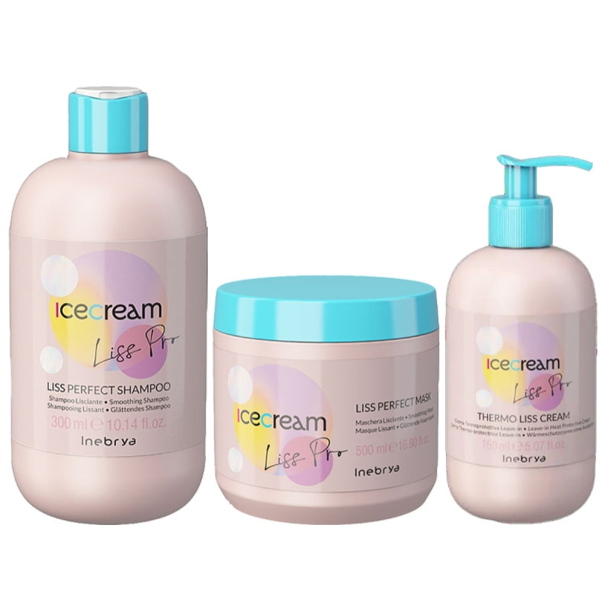 INEBRYA Kit Ice Cream Liss Pro Shampoo 300ml + Mask 500ml + Cream 150ml