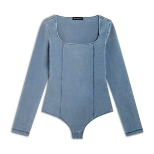 Body scollo quadrato in jersey effetto denim
