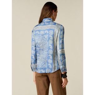 Oltre - Camicia in raso fantasia - Azzurro