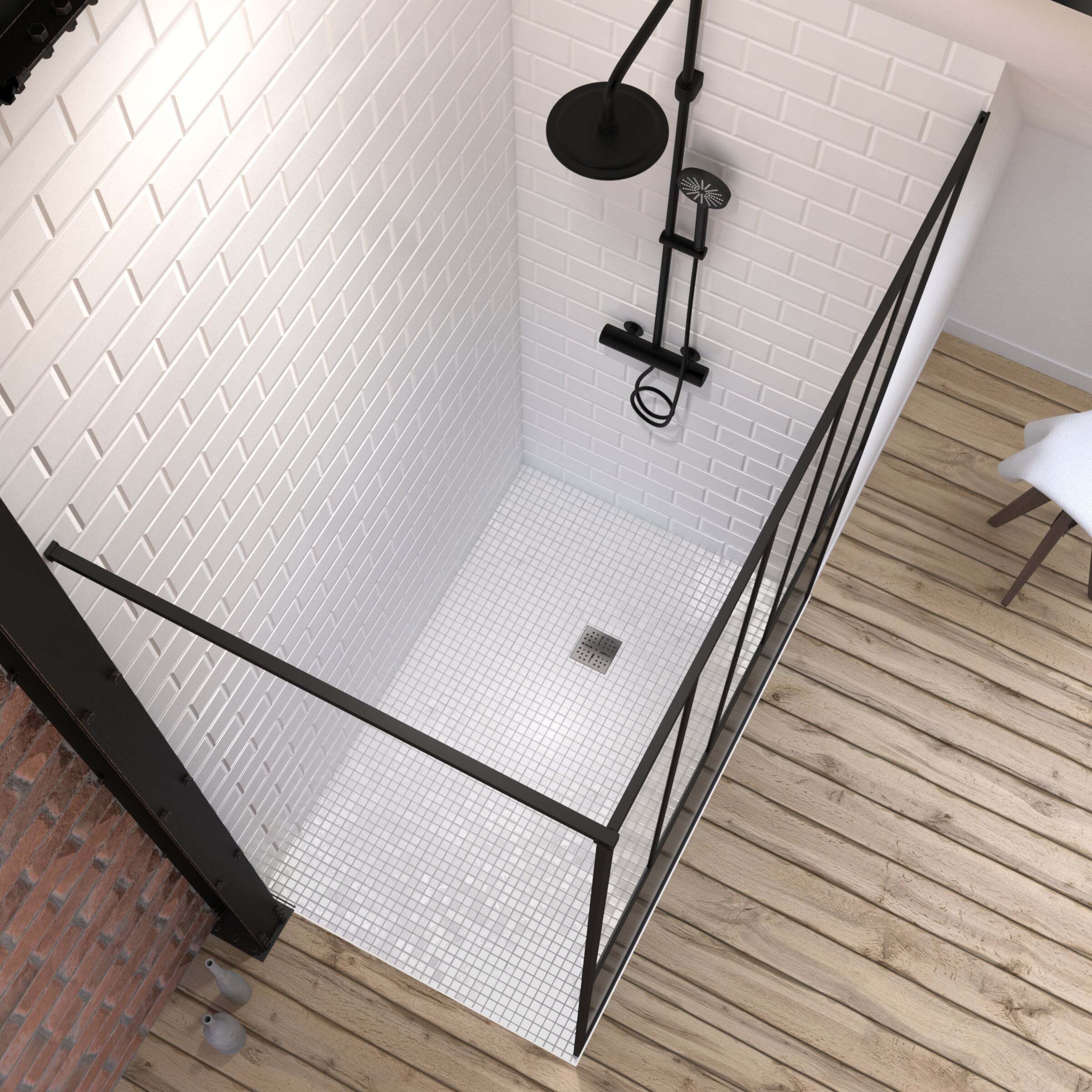 Pack Paroi de douche 140x200 cm noir mat + Receveur de douche a carreler 140x90 cm recoupable