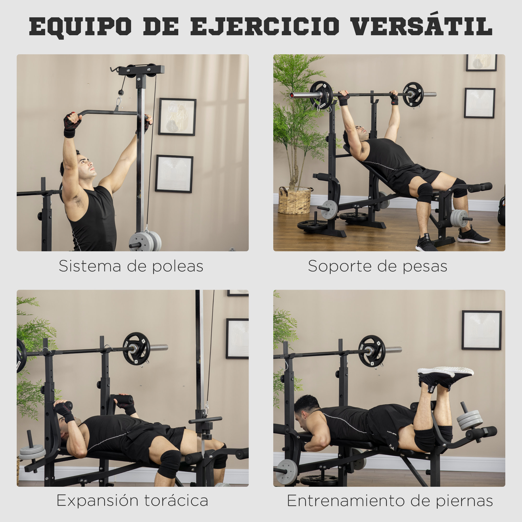 Banco de Pesas Multifuncional Banco de Musculación Ajustable en 6 Posiciones para Entrenamiento de Cuerpo Completo en Gimnasio Casa Carga 150 kg 180x134x200 cm Plata y Negro