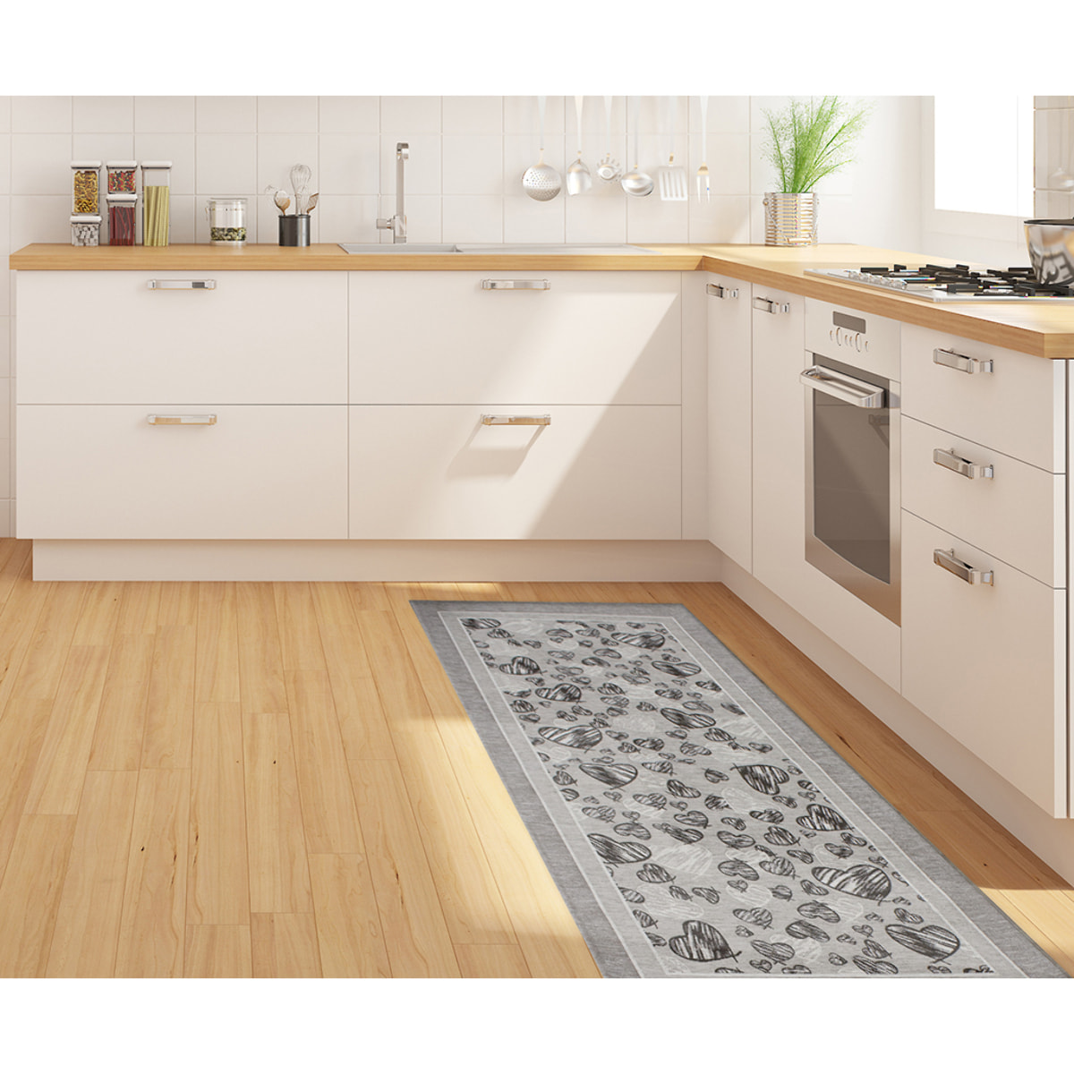 TAPPETO DA CUCINA MELODY GRIGIO PERLA CON FONDO ANTISCIVOLO