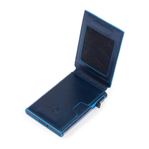 Piquadro Portacarte automatico in alluminio e pelle con protezione RFID