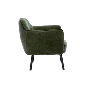 Fauteuil design en tissu effet velours vert kaki et métal noir LAURENS