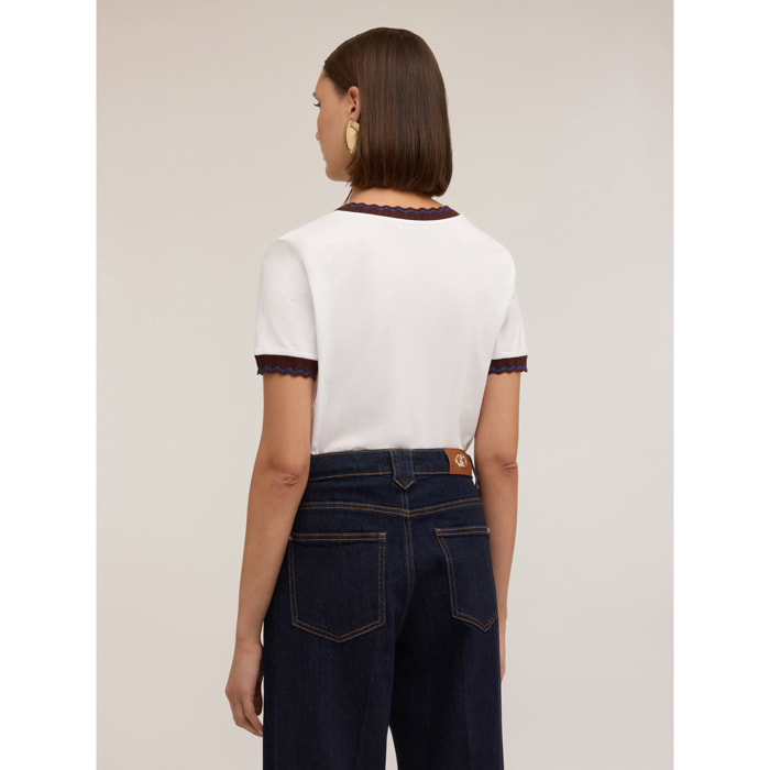 Motivi - T-shirt con bordi in maglia - Bianco