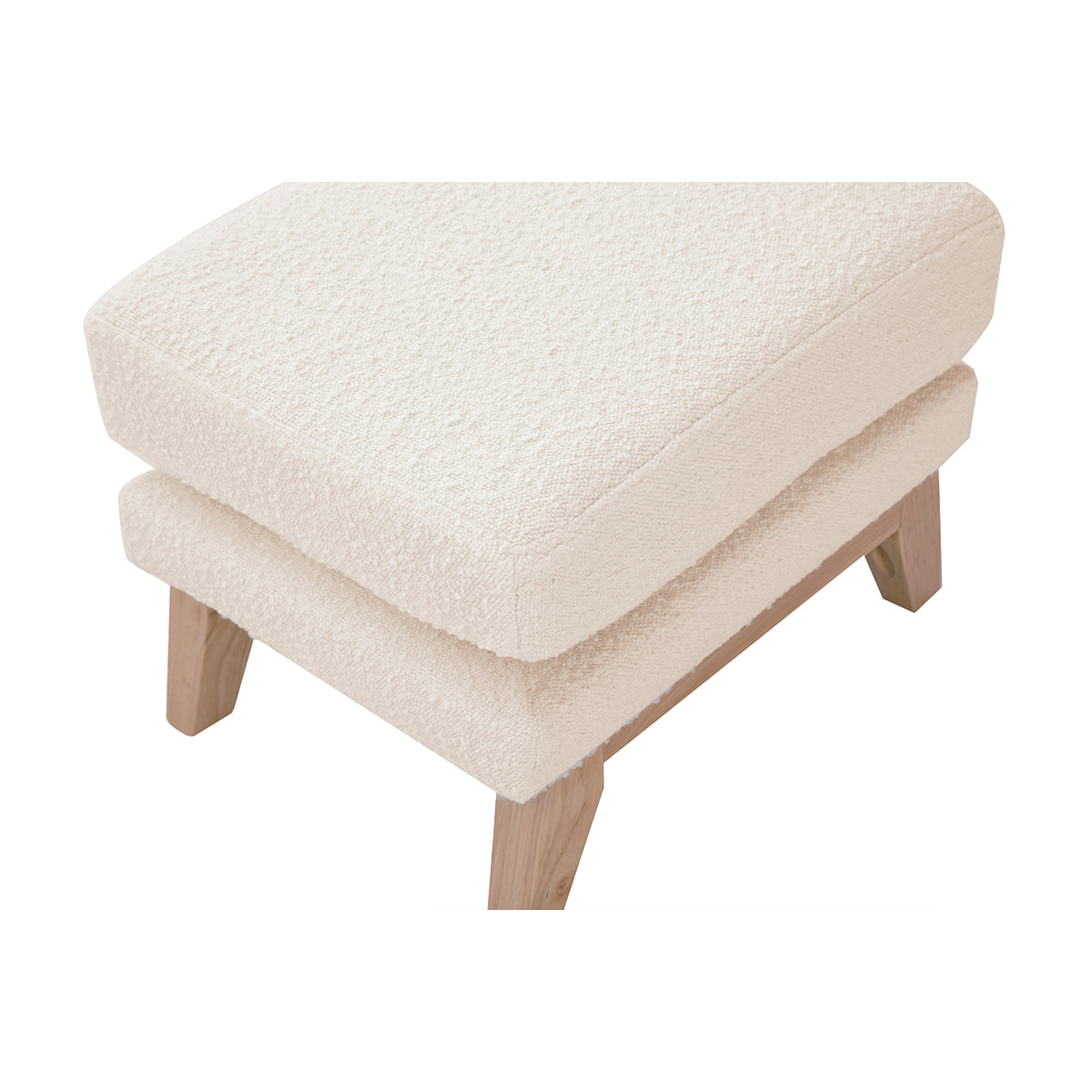 Pouf repose-pieds déhoussable scandinave en tissu effet laine bouclée blanc cassé et bois clair OSLO