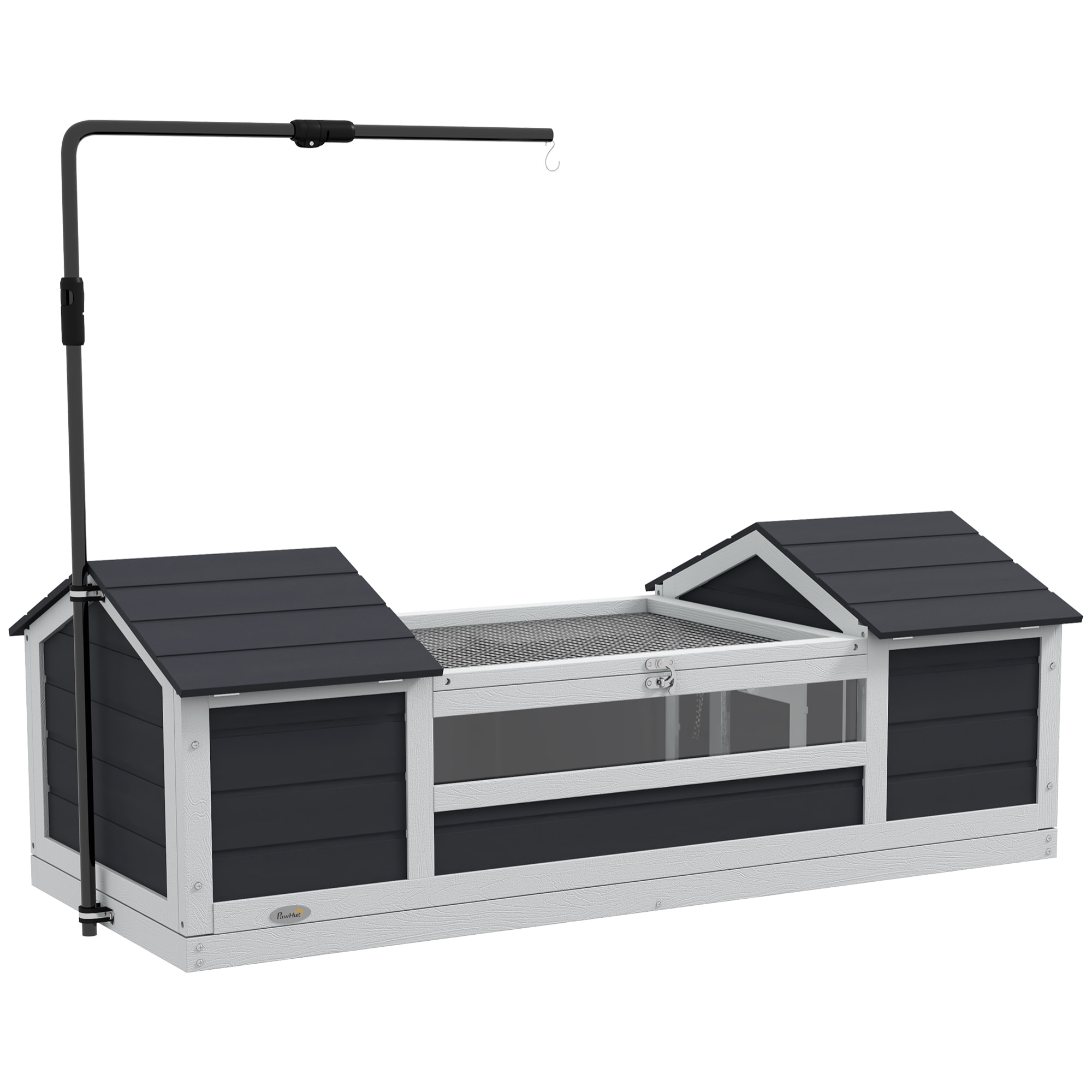 Maison tortue terrestre extérieure - enclos tortue 2 niches, support lampe réglable, toit ouvrable - acrylique bois gris