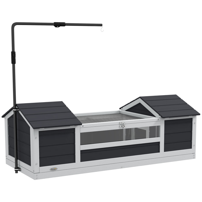 Maison tortue terrestre extérieure - enclos tortue 2 niches, support lampe réglable, toit ouvrable - acrylique bois gris