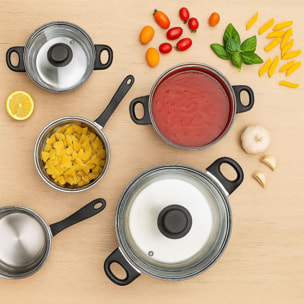 juego de batería de cocina de 8 piezas en acero inoxidable con bases de inducción y mangos ergonómicos