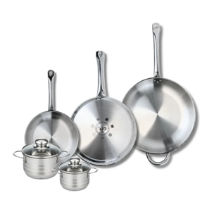 Ensemble de 3 Poêles de cuisson 24, 28 et 32 cm et 2 faitouts 12 et 14 cm Elo Profi Brillant