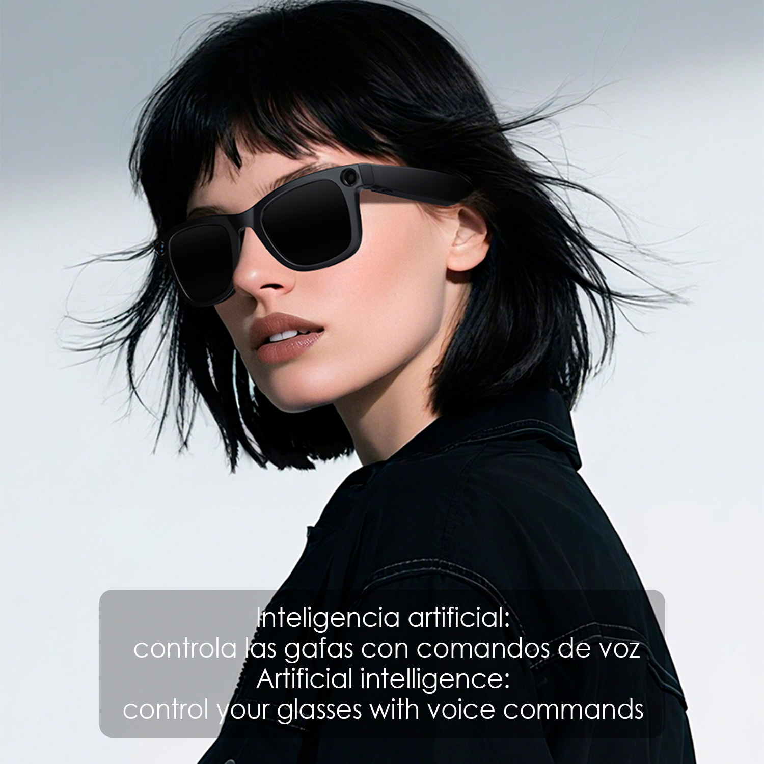 Gafas inteligentes E2. Con cámara de 8MPX, vídeos en 1080p, traductor AI en tiempo real y control de música/llamadas. Con lentes oscuras y transparentes.