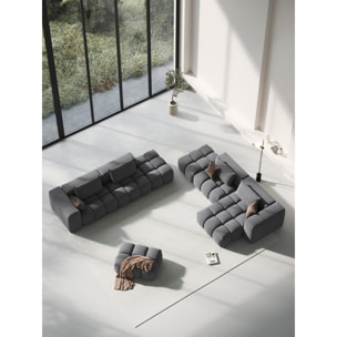 Canapé d'angle droit modulable "Lorella" 4 places en tissu structurel gris