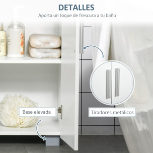 kleankin Armario de Baño con 2 Puertas y 2 Estantes Ajustables de 7 Niveles Mueble Auxiliar de Almacenaje para Salón Cocina Antivuelco 60x30x80 cm Blanco