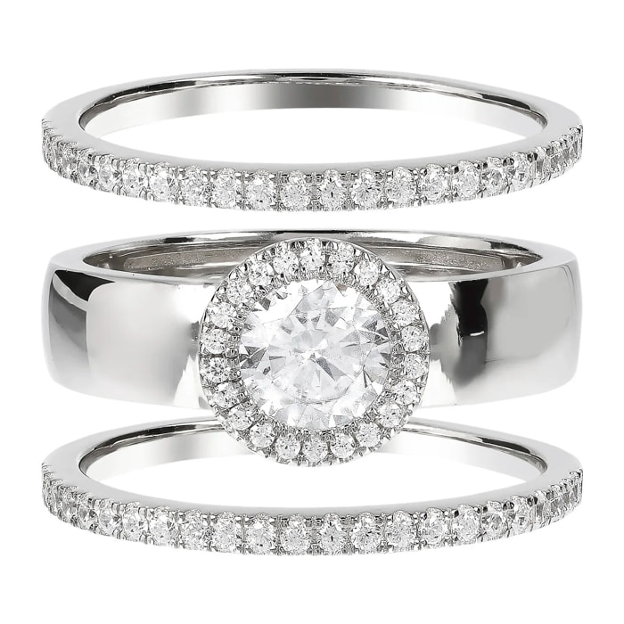 Set di Anelli con Cubic Zirconia Bianche in Argento 925 placcato Platino