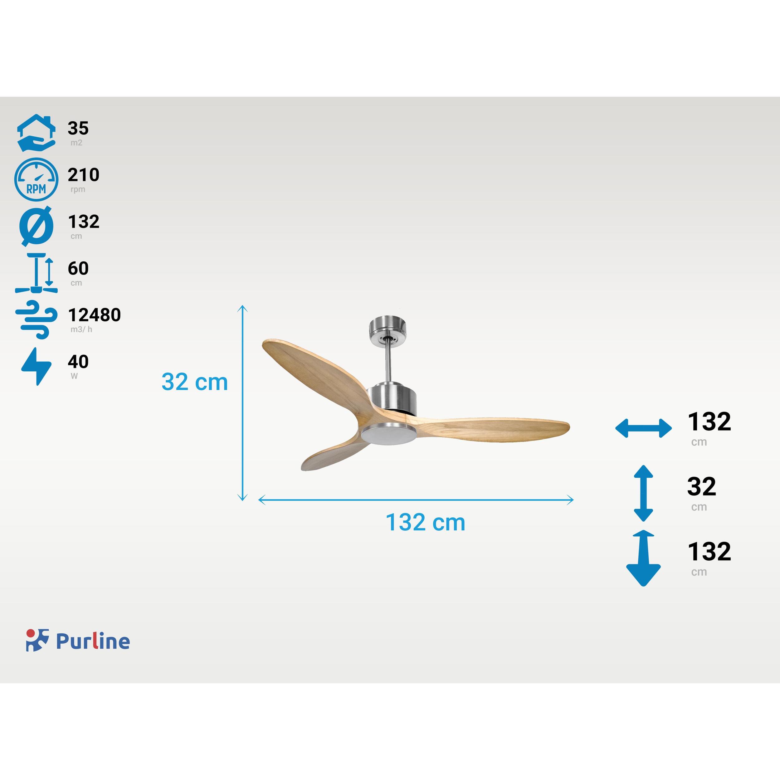 Ventilateur de plafond ø132 cm avec Wifi Réversible Hypersilence 40   W argent
