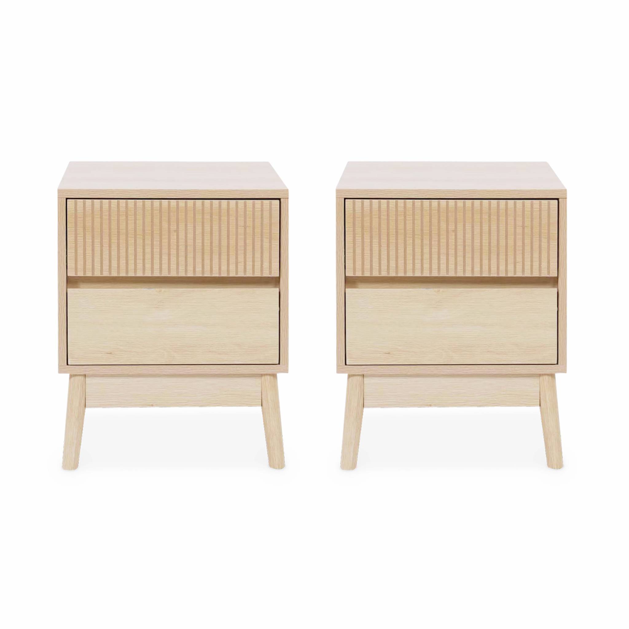 Lot de 2 tables de chevet deux tiroirs. décor bois et piétement en pin - Linear