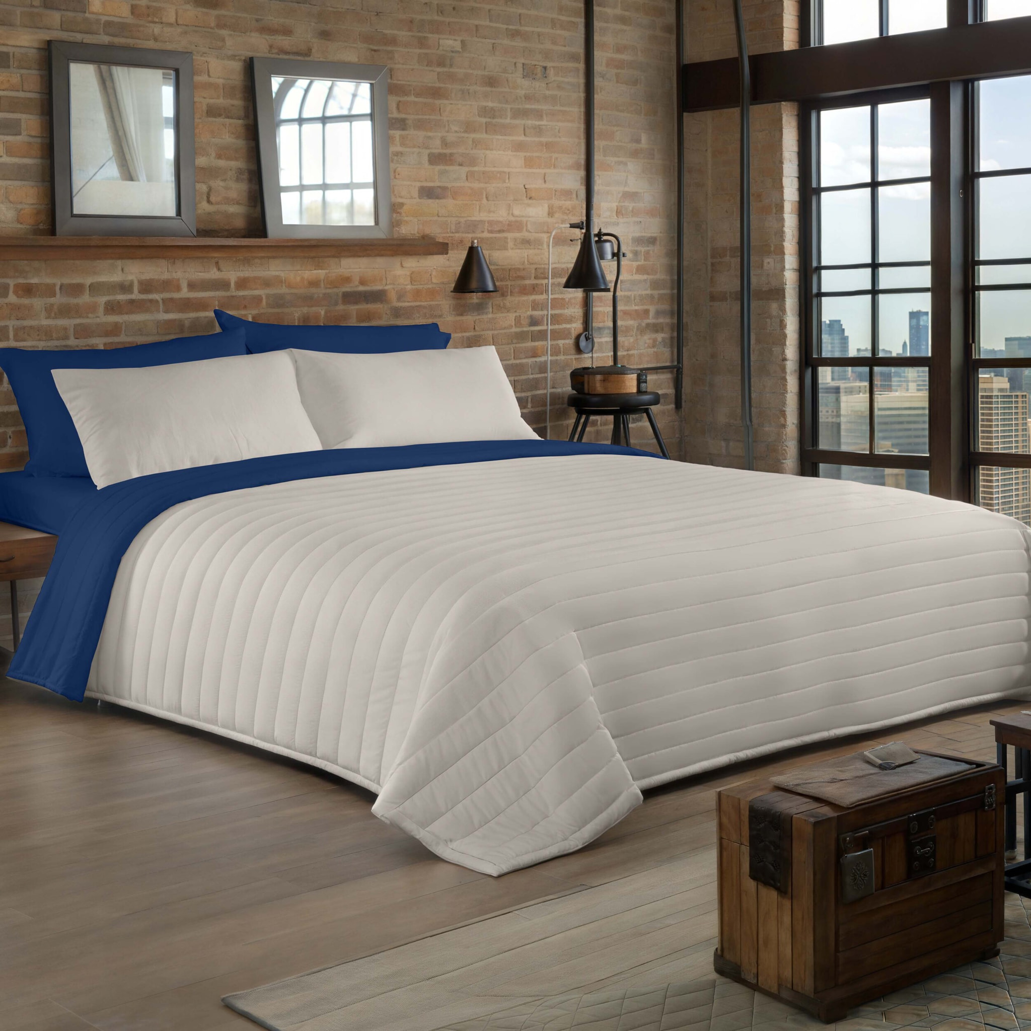 Icehome - Colcha Bouti - Lisa - Reversible - 100% Microfibra - 70 gr/m² - Azul 1/L198 Piedra