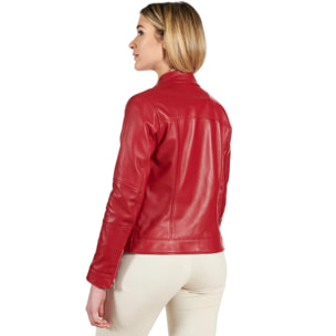 Giacca biker in pelle rossa nappa effetto liscio