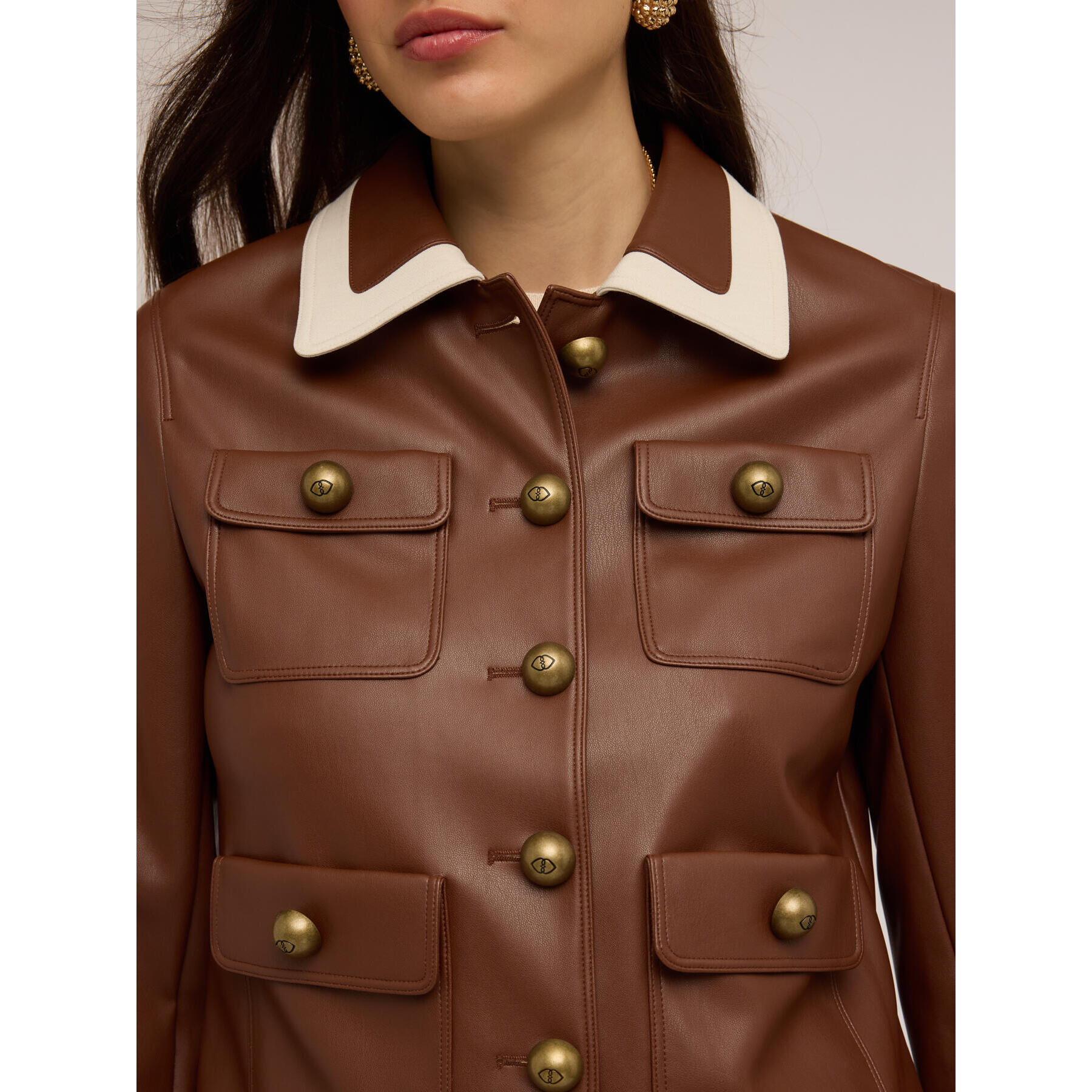 Motivi - Chaqueta de tela revestida con bolsillos - Marrón