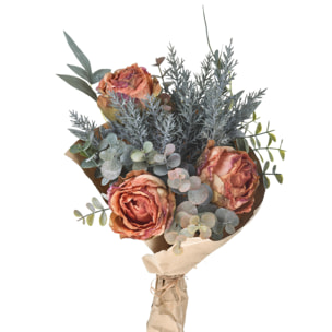 Bouquet Romantico Con Rose. Altezza 30 Cm - Pezzi 3 - 20X30X20cm - Colore: Arancio - Bianchi Dino - Fiori Artificiali