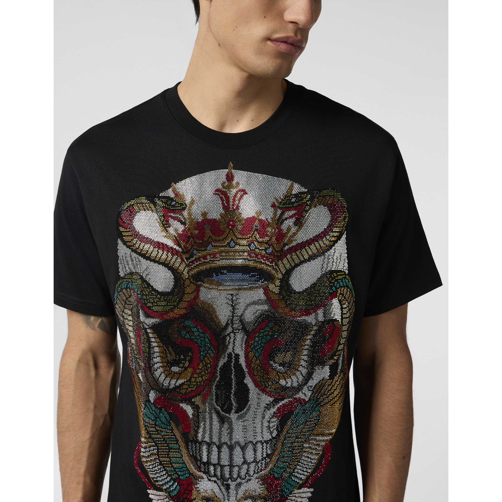 PHILIPP PLEIN Round Neck T-Shirt Snake King Stones