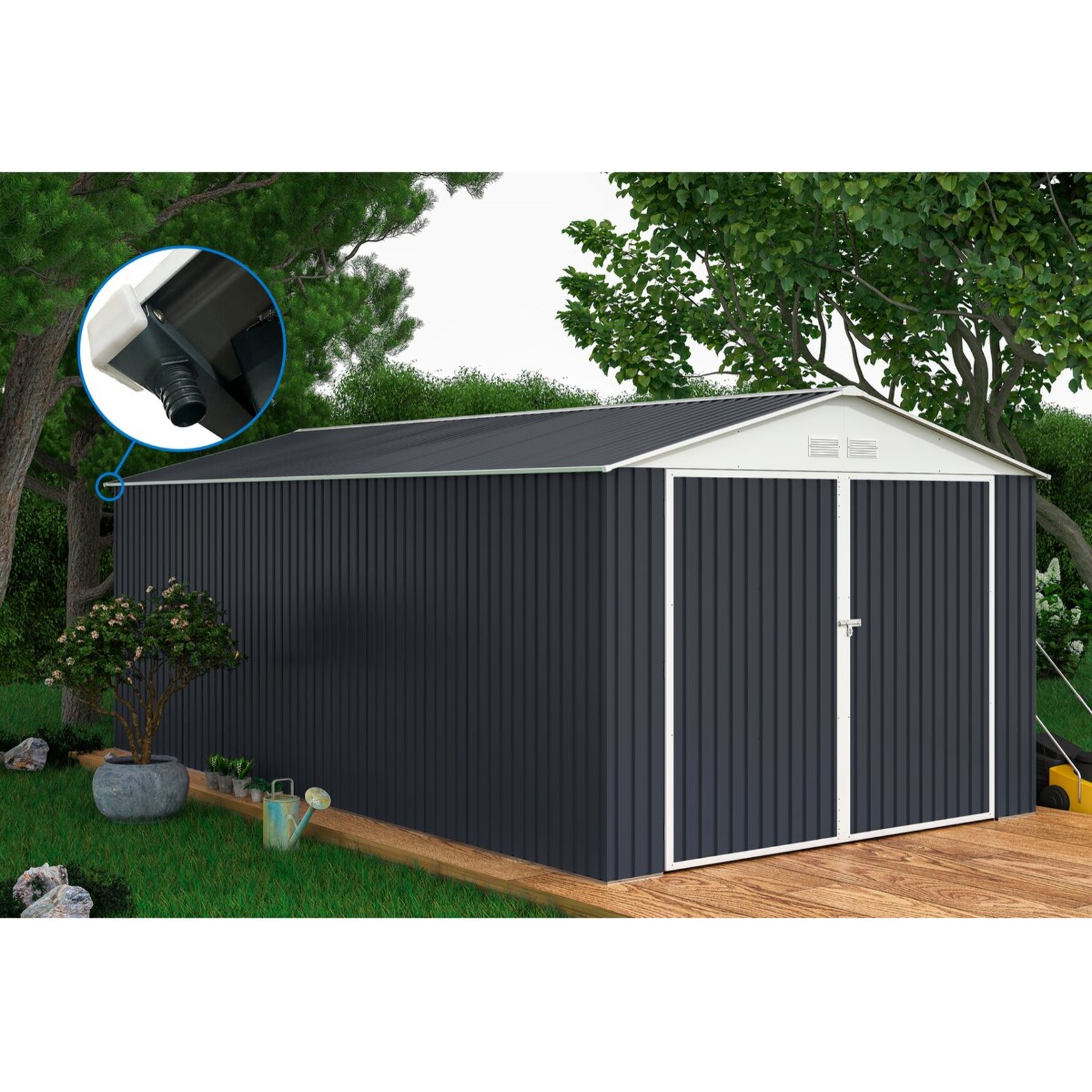 Garage métal " Houston" - 15,36 m² avec gouttière  - Anthracite