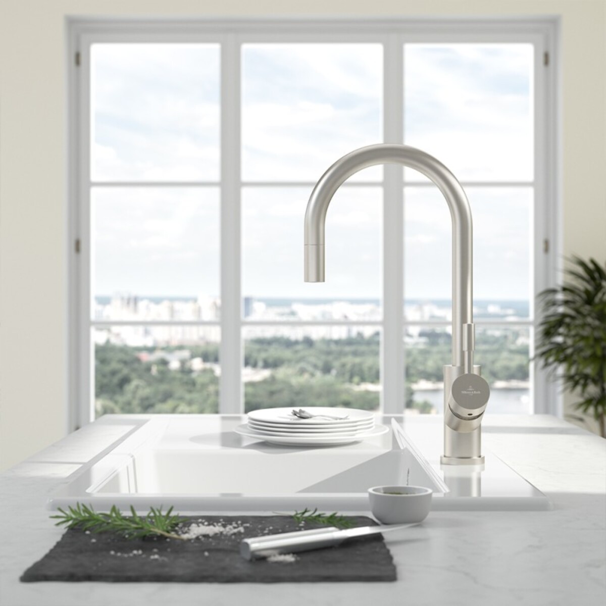 Robinet cuisine Umbrella flex acier massif