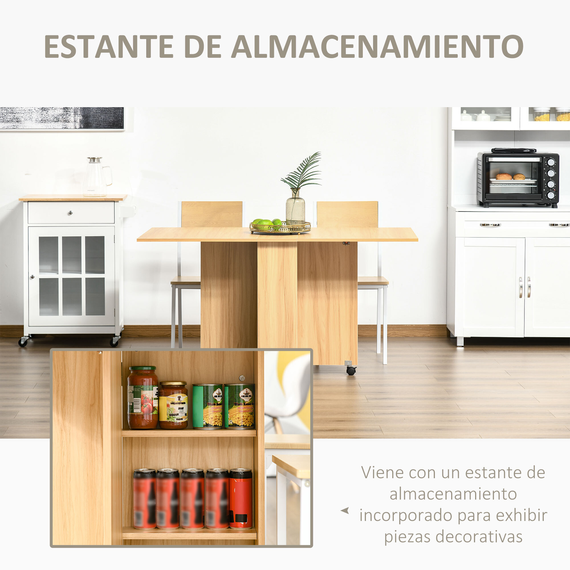 Mesa Plegable con Ruedas para Comedor 140x80x74cm Madera