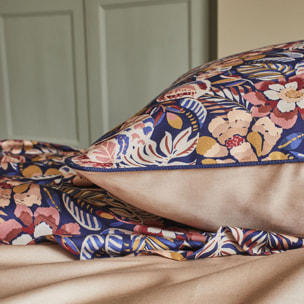 Drap plat imprimé en satin de coton, FOLK FLOWERS, Multicolore