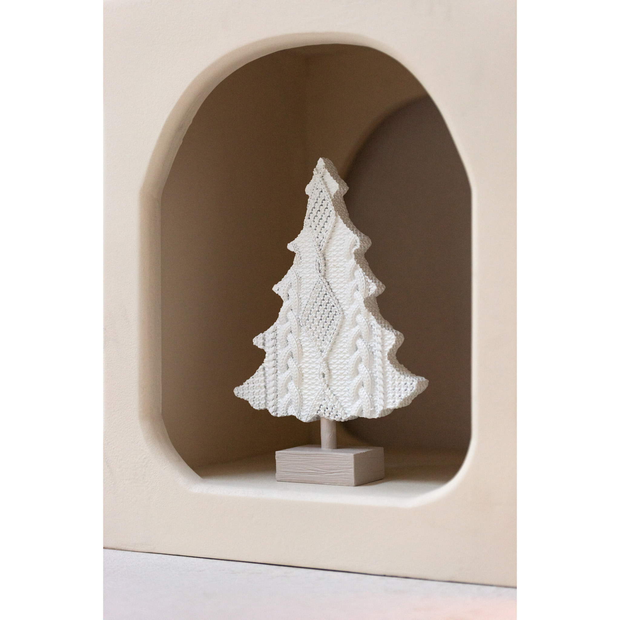 J-Line décoration Sapin Tricot - polyrésine - blanc/beige - 2 pcs