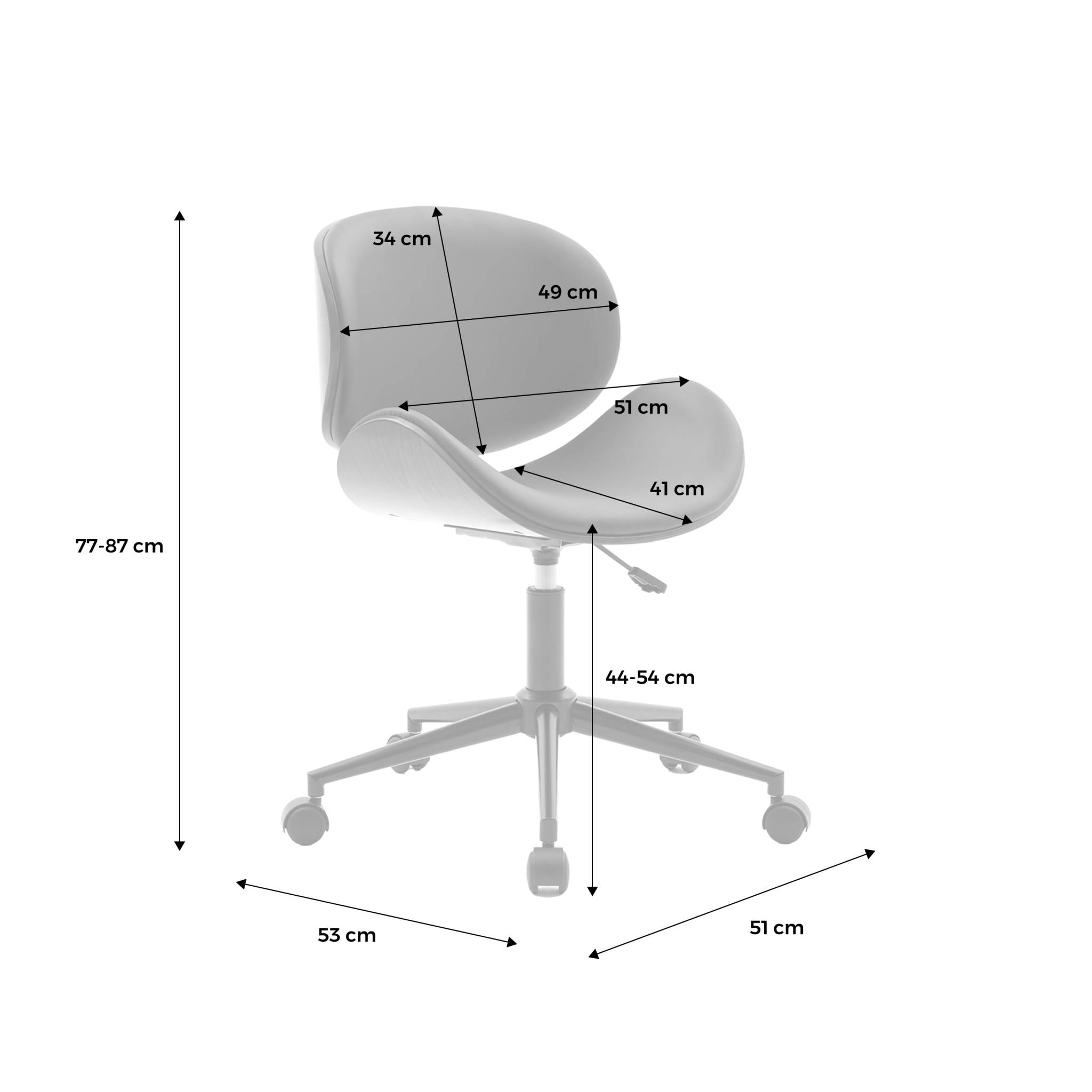 Chaise de bureau à roulettes bois courbé avec placage effet chêne et assise blanche