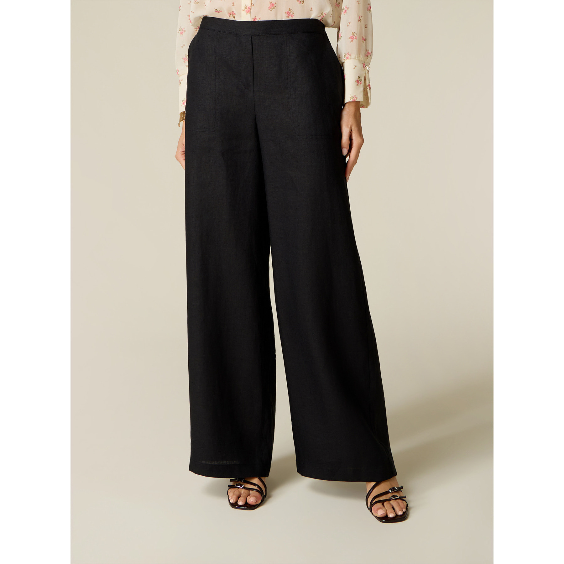 Oltre - Pantaloni palazzo in lino - Nero
