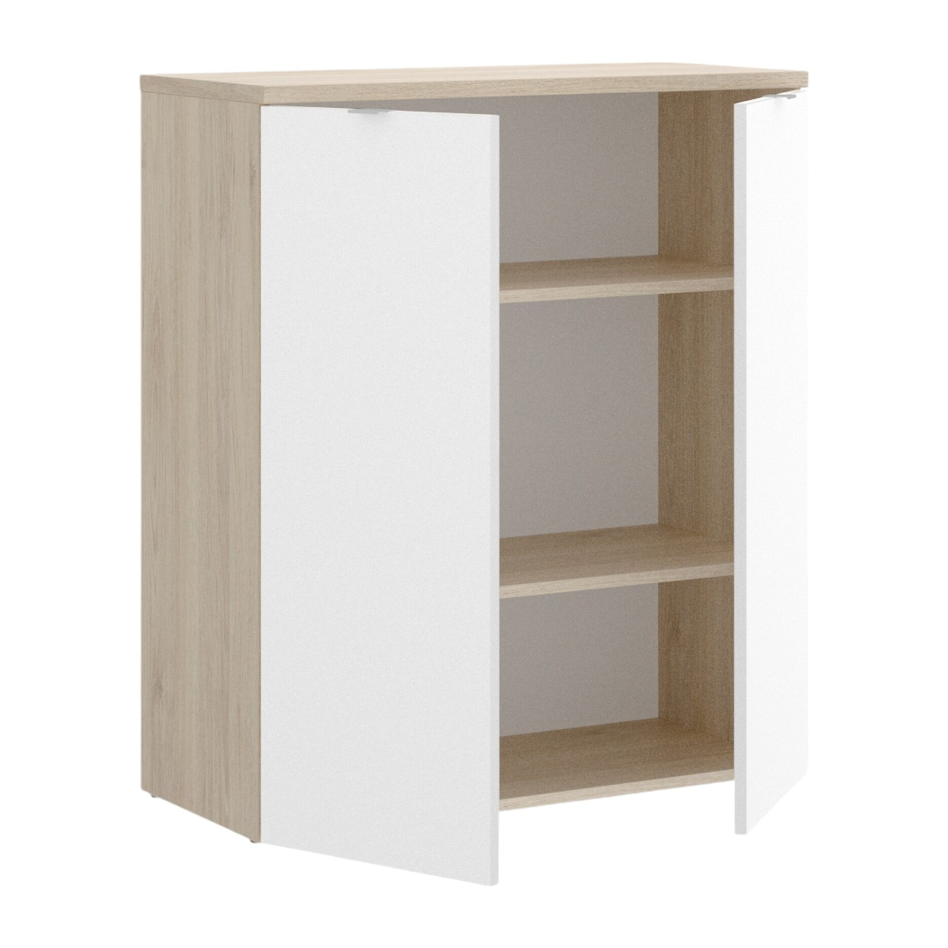 Armadio multiuso Gaviola, Mobile basso multifunzione, Armadietto a 2 ante, 79x40h96 cm, Bianco e Rovere