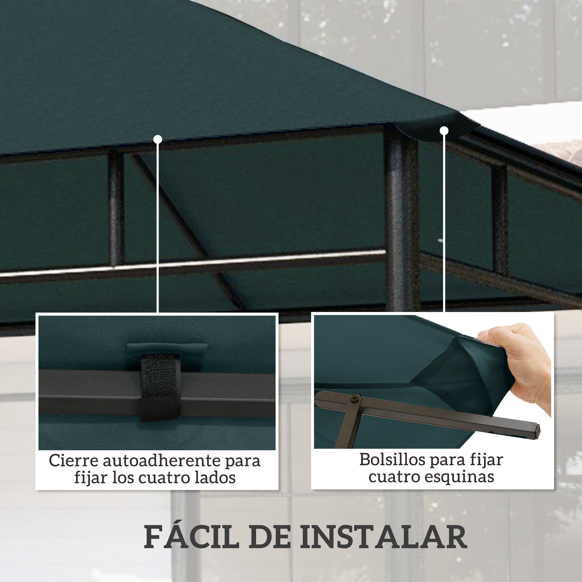 Outsunny Techo de Repuesto para Cenador, 3x3 m, Cubierta de Repuesto con 8 Orificios de Drenaje, Ventilación y Protección UV, SOLO Toldo de Recambio para Pabellón Gazebo, Verde Oscuro