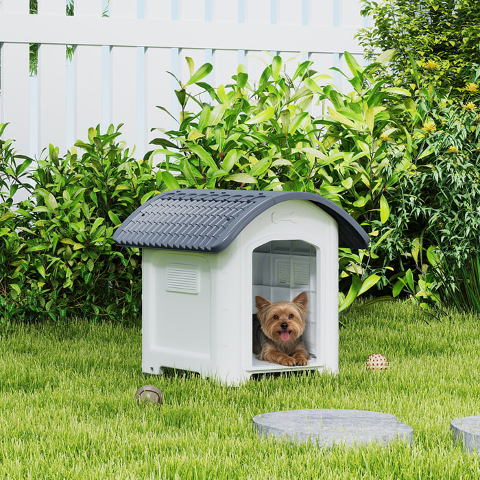 Niche chien plastique design bicolore gris blanc toit cintré 71 x 60 x 63 cm