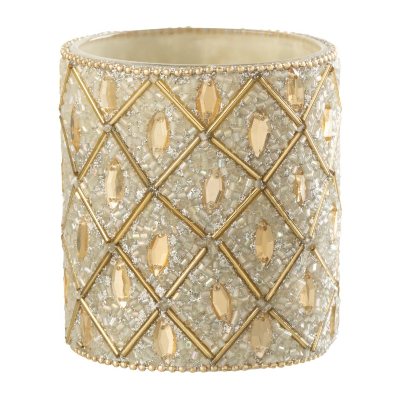 J-Line photophore - verre/Perles - blanc/or - large
