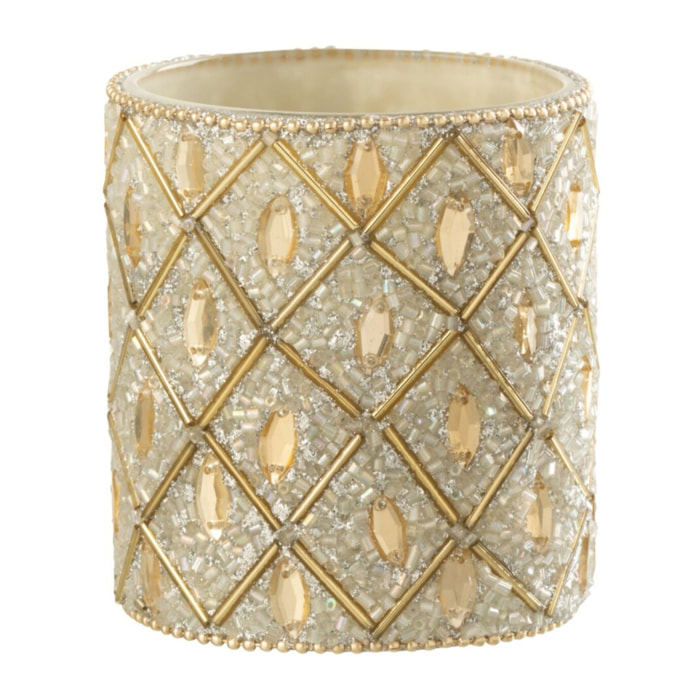 J-Line photophore - verre/Perles - blanc/or - large