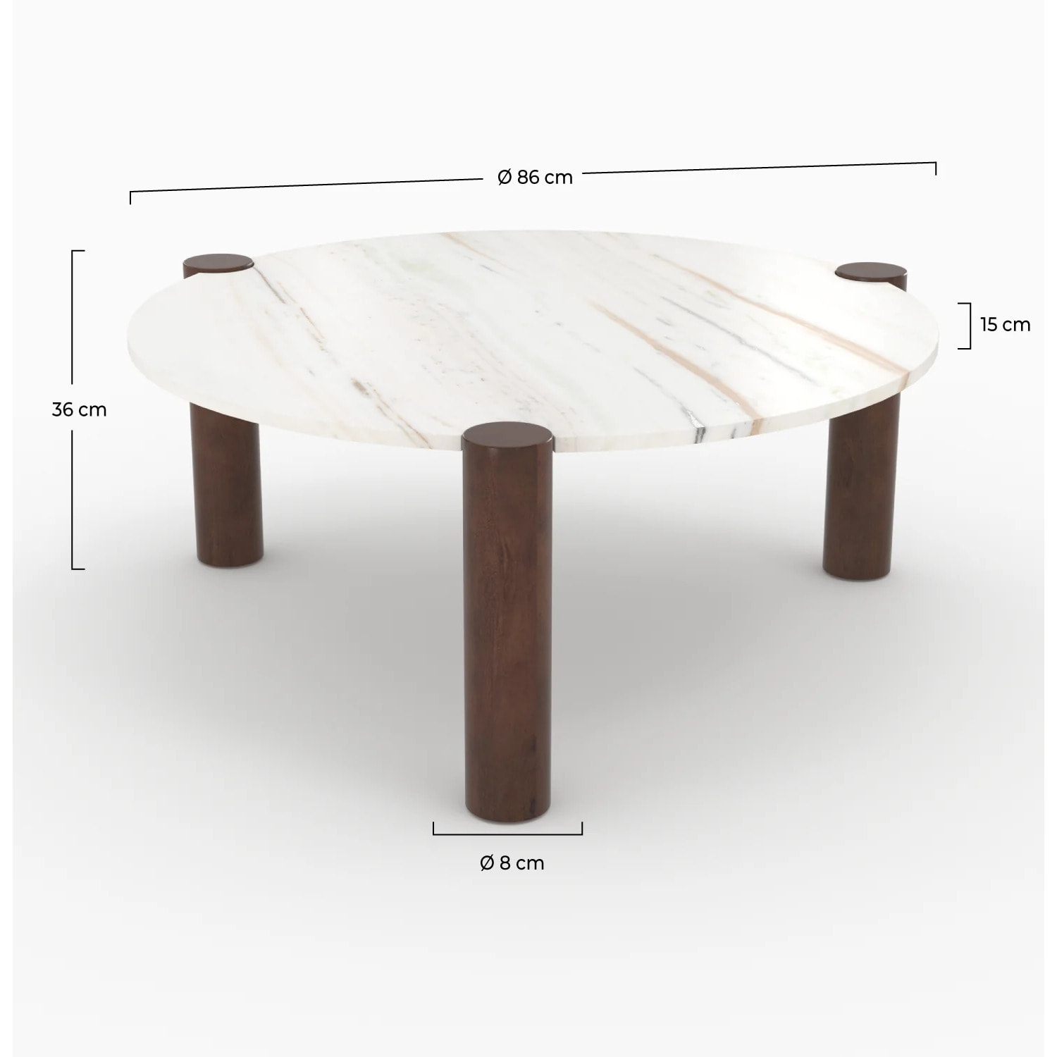 Table basse ronde en marbre et bois de manguier D86 cm - Pauline