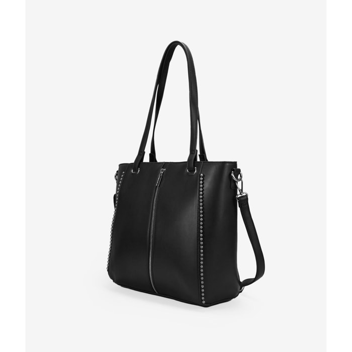 Bolso shopper negro para portátil con tachas